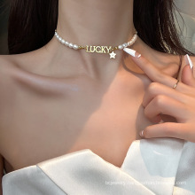 Shangjie OEM Alphabet letter Pearl Necklace woman necklaces jewellery alloy punk necklaces